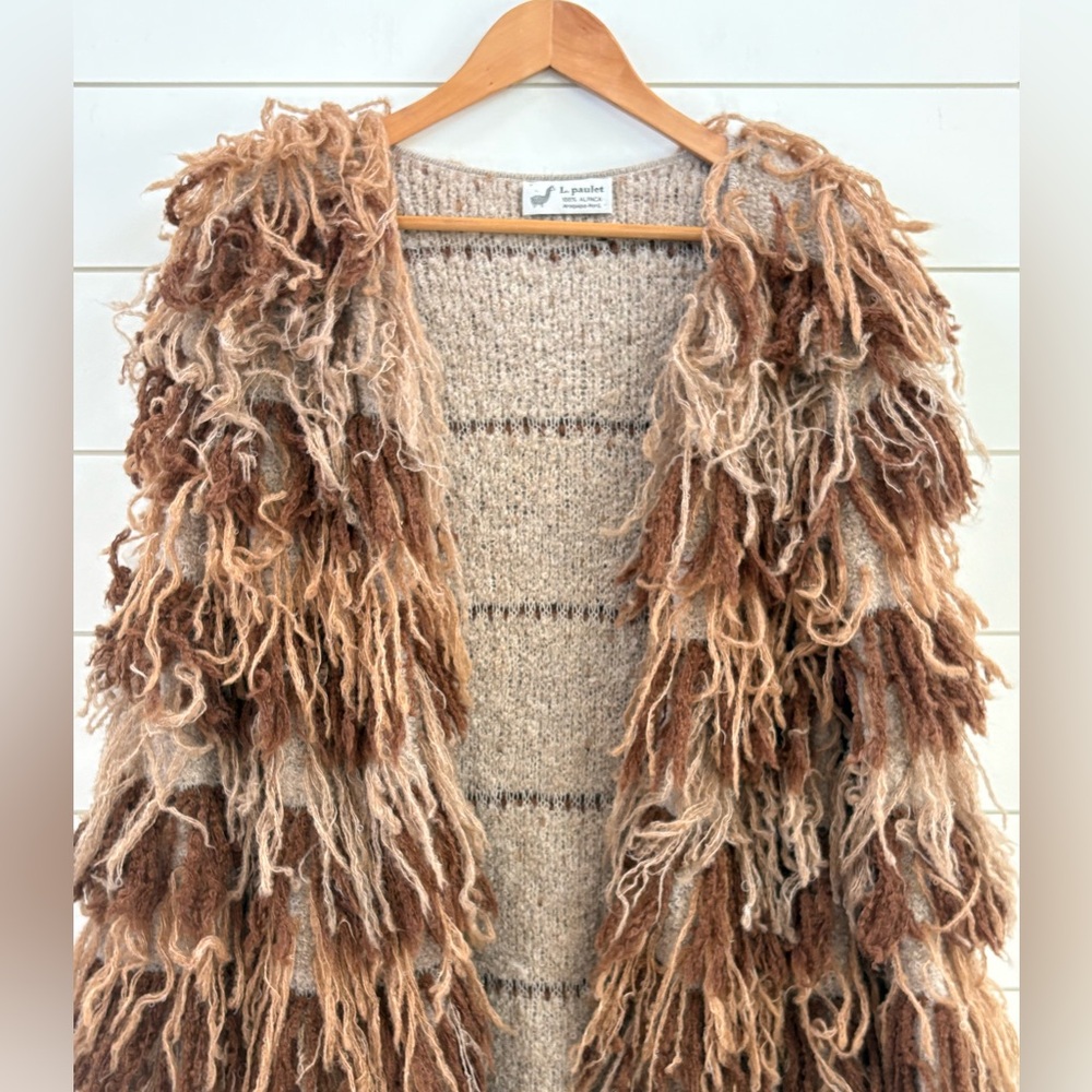 L. paulet 100% Alpaca Shaggy Open Cardigan Sweater - Picture 7 of 14
